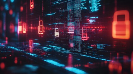 Obraz premium Cybersecurity data breach encryption firewall malware phishing ransomware vulnerability