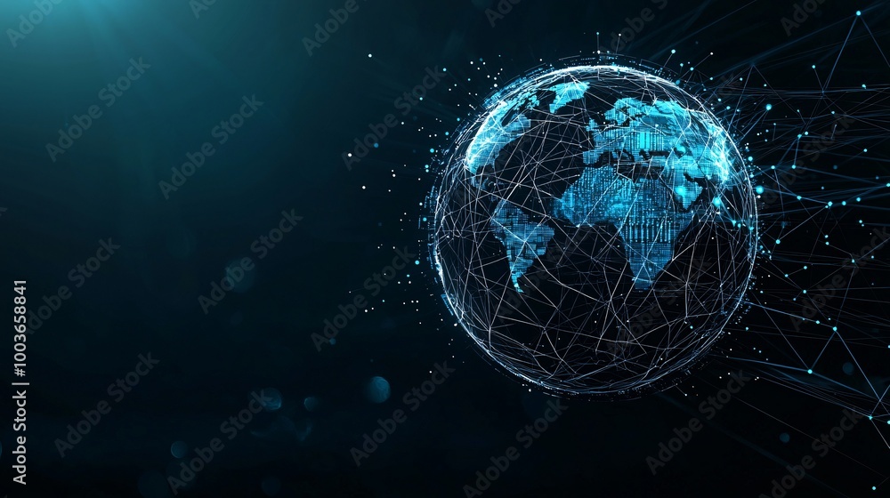 Poster a glowing ai-powered globe with digital data streams flowing into it, symbolizing global ai connecti