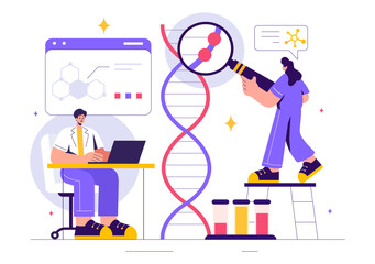 Genetic Science Concept Vector Illustration featuring a DNA Molecule Structure and Science Technology Engineering in Healthcare with a Background