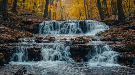 Streams and waterfalls flowing in the forest 