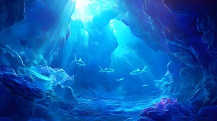 Underwater Cave with Fish