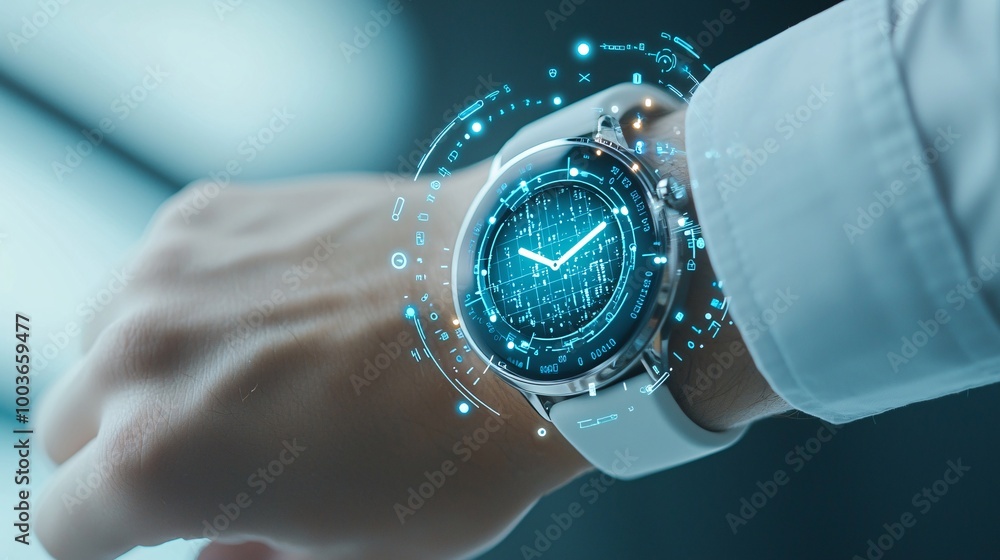 Poster a glowing ai-powered digital assistant on a smartwatch, symbolizing personalized technology integrat