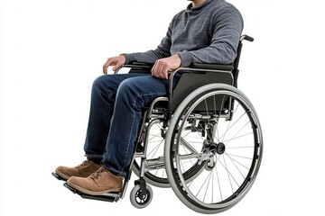 Obraz premium Man sitting in a wheelchair, white isolate background