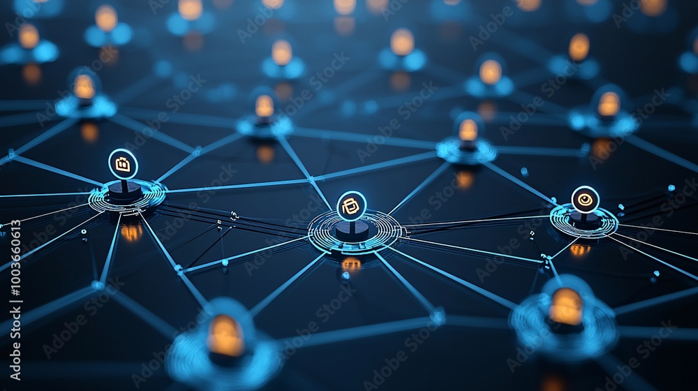 Poster a glowing ai-powered social network with algorithms visualized as interconnected nodes, symbolizing 