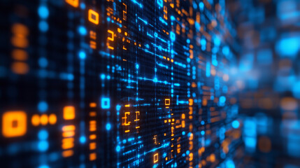 Obraz premium Blue digital binary data on computer screen background 