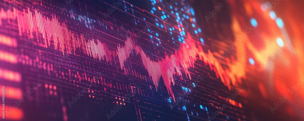 Aufkleber Abstract data visualization with colorful graph and digital wave pattern representing technological advancement and innovation.