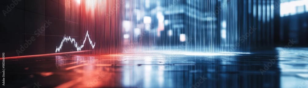 Poster abstract digital background featuring vibrant light beams and financial graph elements. perfect for 