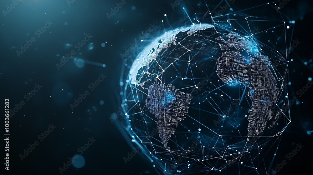 Aufkleber a glowing ai-powered communication network visualized as a web of light across a digital globe, symb