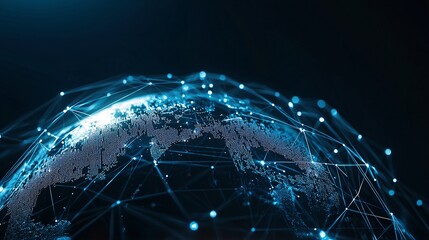 A glowing AI-powered communication network visualized as a web of light across a digital globe, symbolizing global connectivity