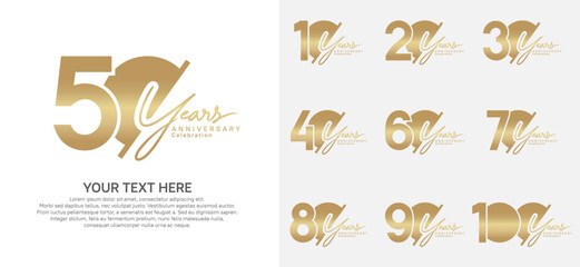 Anniversary logo set vector design, golden color for celebration event