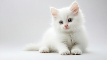 White kitten, playful pose, isolated on white background.