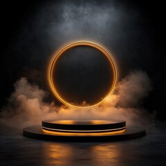 Glowing Ring and Podium in a Dark Setting.