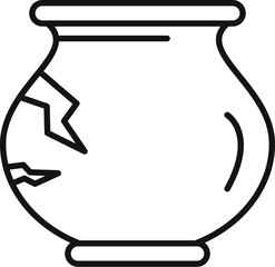 Simple line drawing of a broken clay pot with cracks on the side, representing fragility or damage