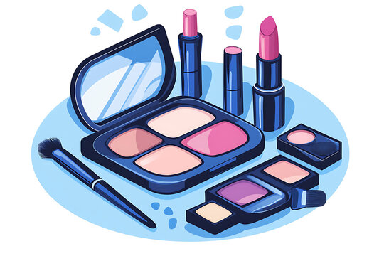 makeup set, blue and pink cosmetics, flat design clip art preview