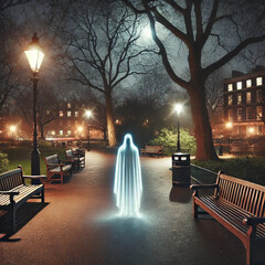"Ghostly Presence in a Moonlit Park"






