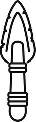 Simple line drawing of a prehistoric stone spear point attached to a wooden shaft with twine
