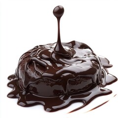 Obraz premium Oozing chocolate sauce, isolated on a white background, tempting and mouth-watering appearance.