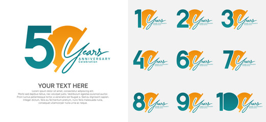Anniversary logo set vector design, blue and orange color for celebration event