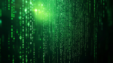 Green digital binary data on computer screen background. Matrix style
