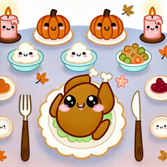 Thanksgiving Cartoon Illustrations and Festive Parade Scenes