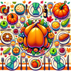 Thanksgiving Cartoon Illustrations and Festive Parade Scenes