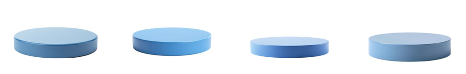 Collection Set Blue Round Podium for Product Promotion Isolated on Transparent Background