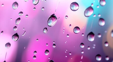 Close-Up of Raindrops on Window Glass with Colorful Lights in Background