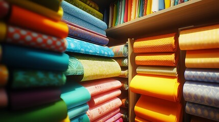 Fototapeta premium Colorful Fabric Rolls in a Textile Shop