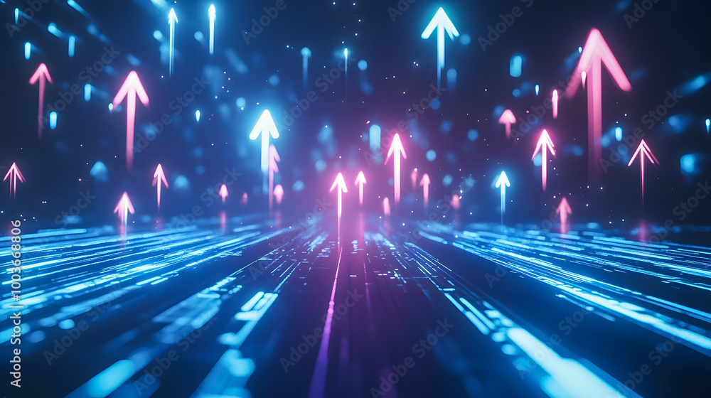 Poster dynamic neon arrows in futuristic background