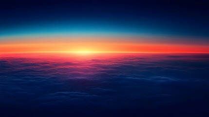 Fototapeta premium Sunset Above Clouds Aerial View Background Illustration