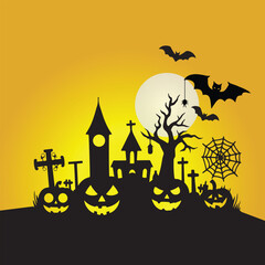 Fototapeta premium Halloween Haunted and Scary Ghost House Silhouette Vector illustration