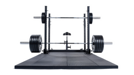 Heavy deadlift platform setup on a white background, highlighting strength training equipment for maximum performance