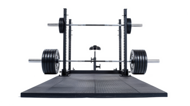 Heavy deadlift platform setup on a white background, highlighting strength training equipment for maximum performance - Powered by Adobe
