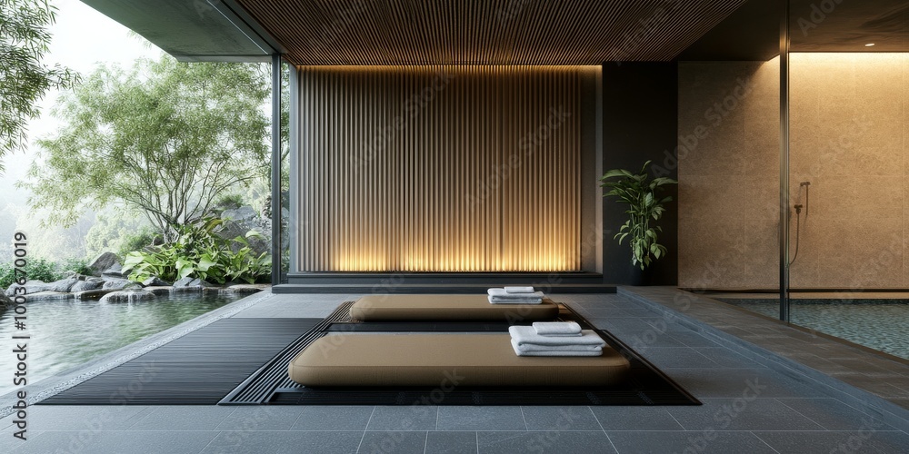 Poster serene spa environment featuring a visually pleasing layout pattern.