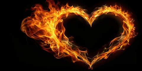 Flame fire heart isolated on black background reflected, background, heart, isolated, reflected, fire