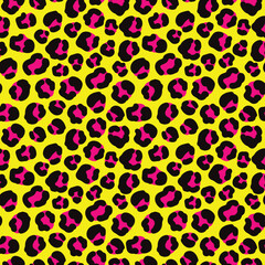 bold and vibrant leopard print seamless pattern in yellow and pink. Perfect for fashion, home decor, or any project needing a trendy and eye-catching design