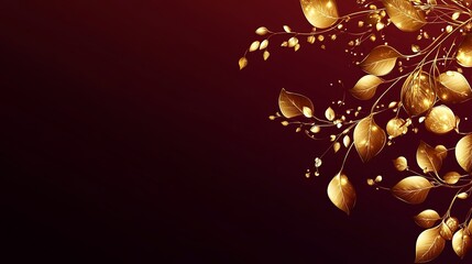 A decorative design featuring golden leaves and branches on a rich burgundy background, ideal for elegant invitations or backgrounds.