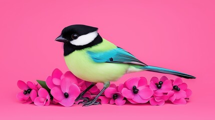Obraz premium Colorful Bird with Flowers