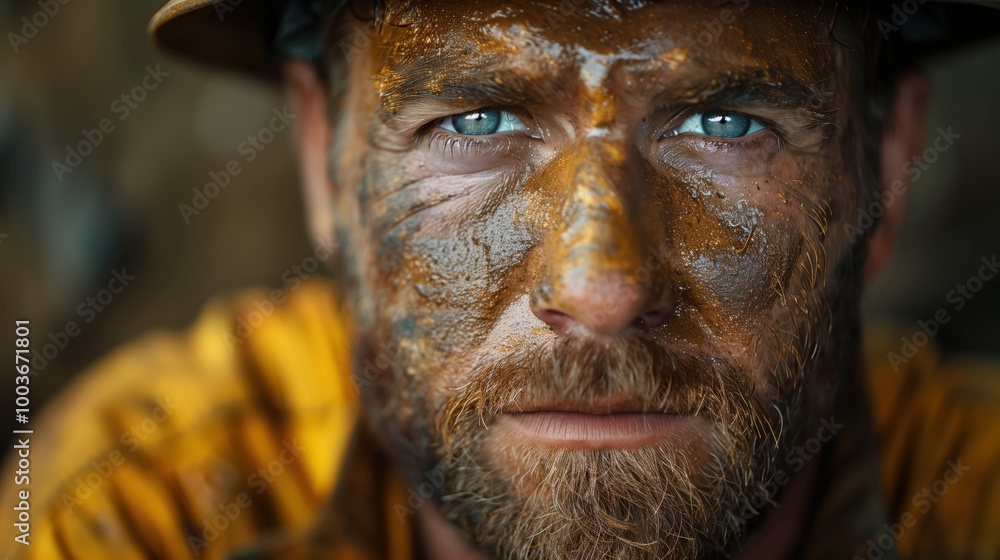 Poster miner with determined expression. miner revealing a deep sense of determination and resilience. the 