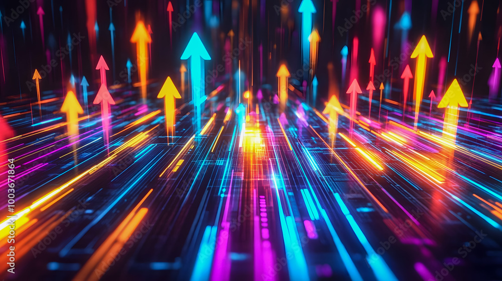 Poster colorful arrows in motion on abstract background