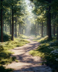 Obraz premium Forest Path Sunlight Illustration
