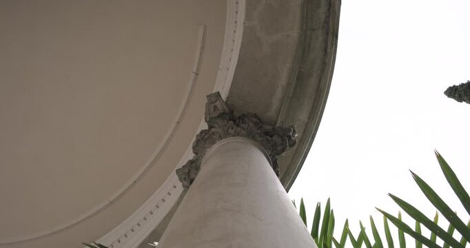 Lake Como, Varenna, Italy. Villa Monastero architecture detail. Sculpted capital or chapiter of Villa Monastero. Italian architecture