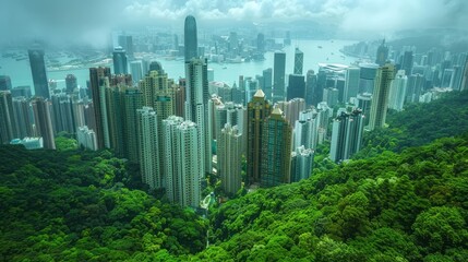 Top view of Hong Kong city 