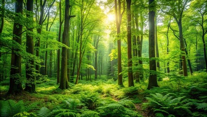 nature, picturesq .ue, trees,forest, flora, environment, woods, tranquility, woods, lushness, beautiful, abundant, foliage, A photo of a dense forest scene with vibrant green foliage