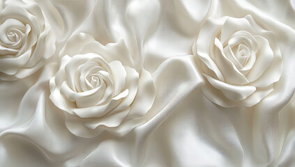 3D background with white roses on silk. Created with Ai