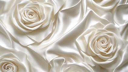  3D background with white roses on satin. Created with Ai