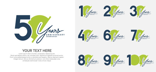 Anniversary logo set vector design, black and green color for celebration event