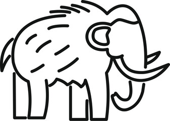 Simple black and white line drawing of a woolly mammoth standing in side view