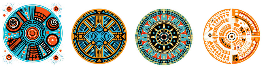 geometric aboriginal ornament. Ethnic tribal rounded color background. Afika, Australian motif