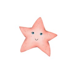 Hand draw starfish, watercolor illustration.